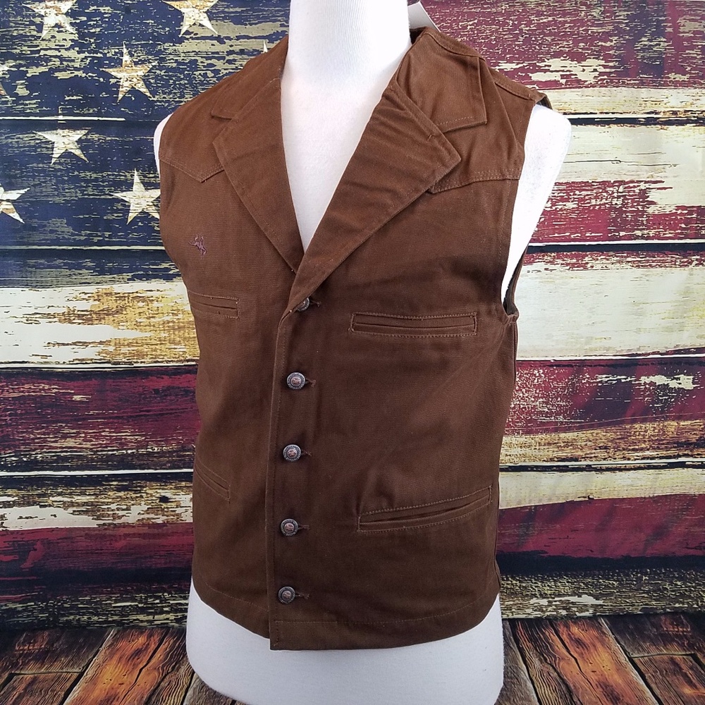 WYOMING TRADERS MENS CHOCOLATE BRONCO CANVAS VEST